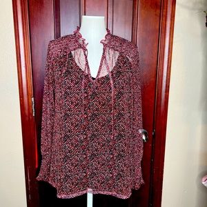 Chicos sheer chevron ruffle neck blouse